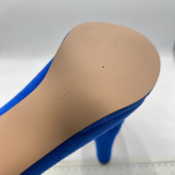 miss left Royal Blue Low Platform Chunky High Heel Slip On Closed Round Toe Pump - Picture 6 of 8